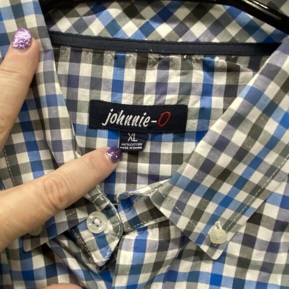 Johnnie O Shirt Mens Extra Large Button Up Blue Black Gingham Check Long Sleeve - Picture 4 of 10